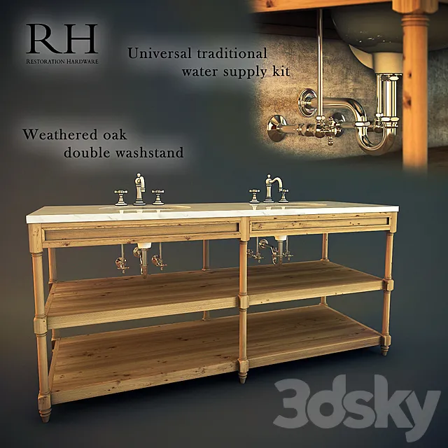 Weathered Oak Double A Washstand 3D Model