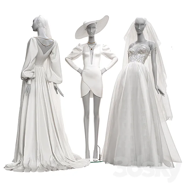 Wedding clothes on mannequins 002 3D Model