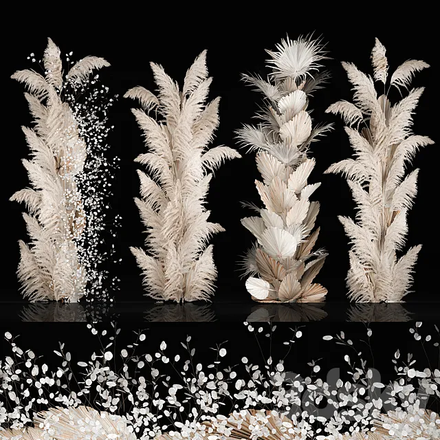 Wedding decorations from columns of dried flowers and pampas grass Cortaderia moonflower dry palm branch. Bouquet 289. 3D Model