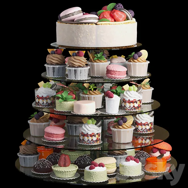 Wedding set of desserts. Confectionery shop 3D Model