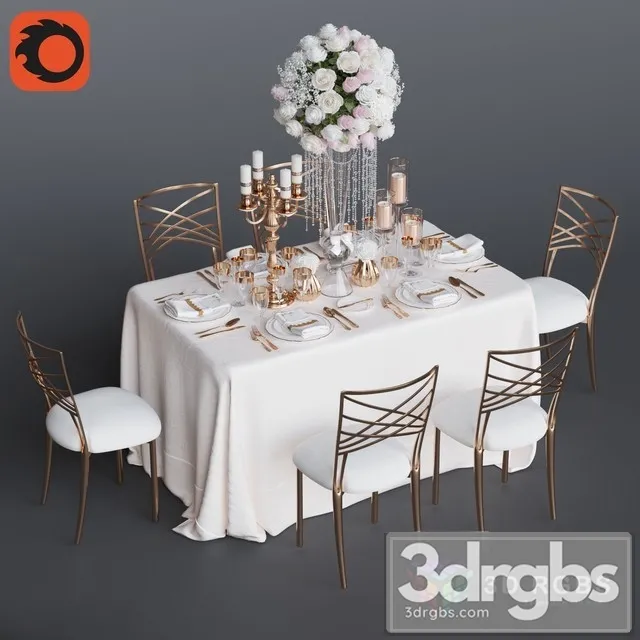 Wedding Table 6 Persons 3 3D Model Free
