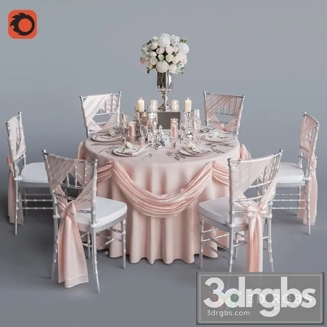 Wedding table For 6 Persons 2 3D Model Free