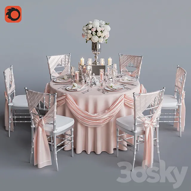 Wedding table for 6 persons 2 Corona 3DModel