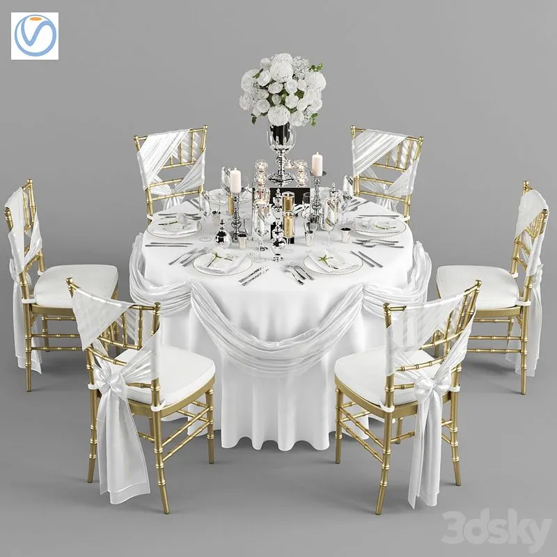 Wedding table for 6 persons 2 Vray 3D Model