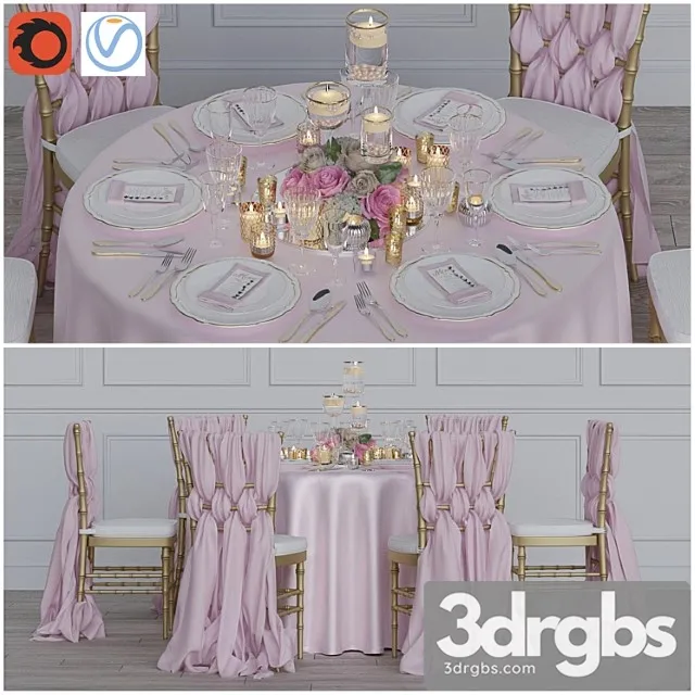Wedding table for 6 persons corona + vray 2 3D Model Free