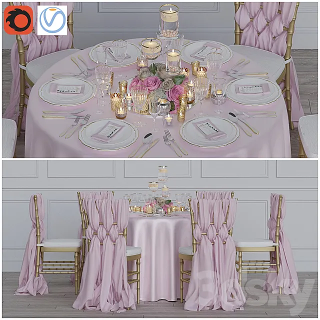 Wedding table for 6 persons Corona + Vray Free Download