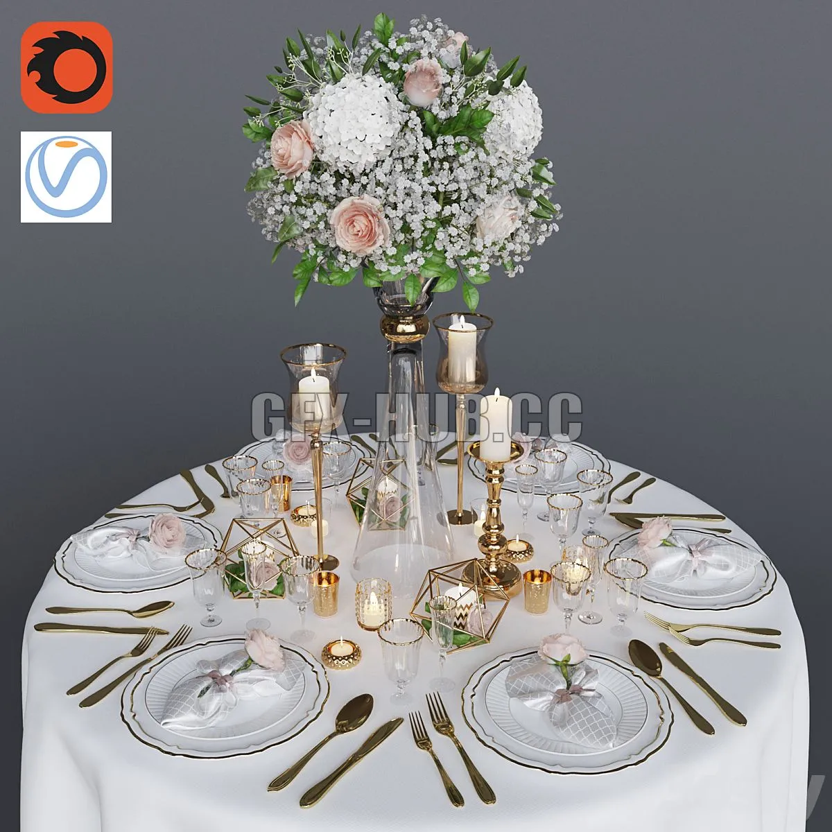 Wedding table setting 1 3D Model