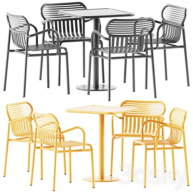 Week-end Table Square and Chair with Armrest by Petite Friture 3D Model