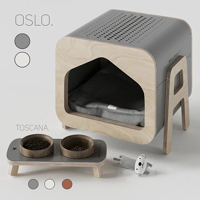 WeelyWally Oslo house and Toscana pet feeder 3DModel
