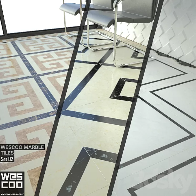 WESCOO Marble Tiles WATERJET DECORS ACCESSORIES Set 02 3D Model