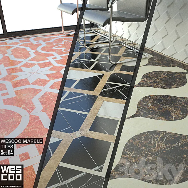 WESCOO Marble Tiles WATERJET DECORS ACCESSORIES Set 04 3D Model