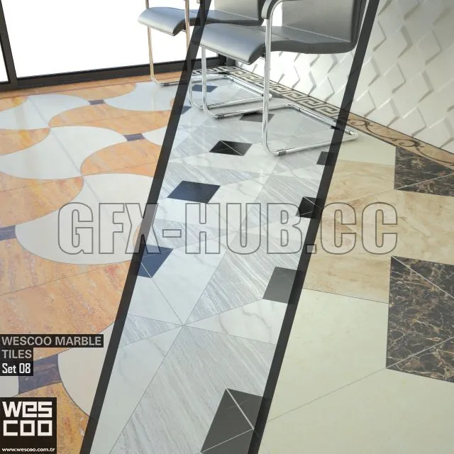 WESCOO Marble Tiles WATERJET DECORS ACCESSORIES Set 08 3D Model
