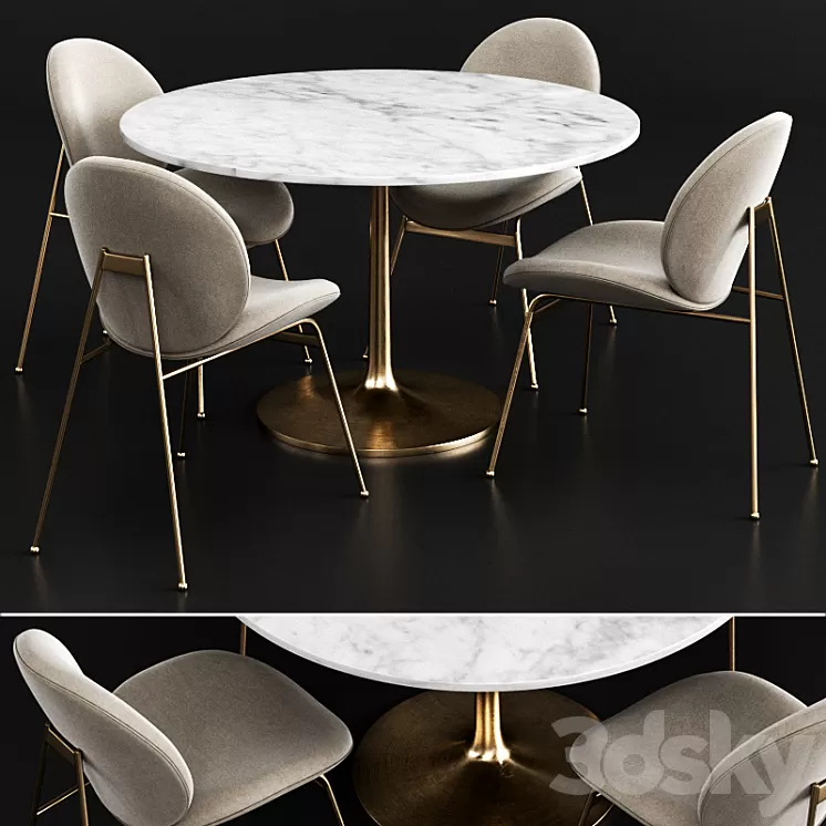 West elm and Crate & Barrel Dinning Set 3D Model