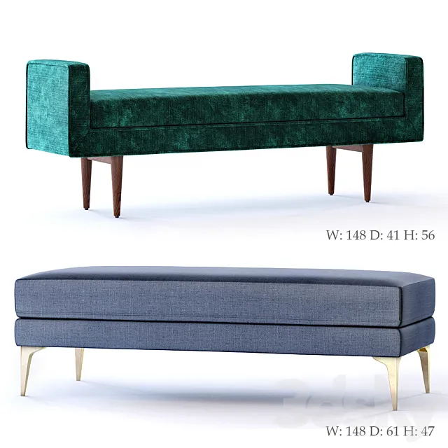 West Elm Andes and Landry Bench 3D Model