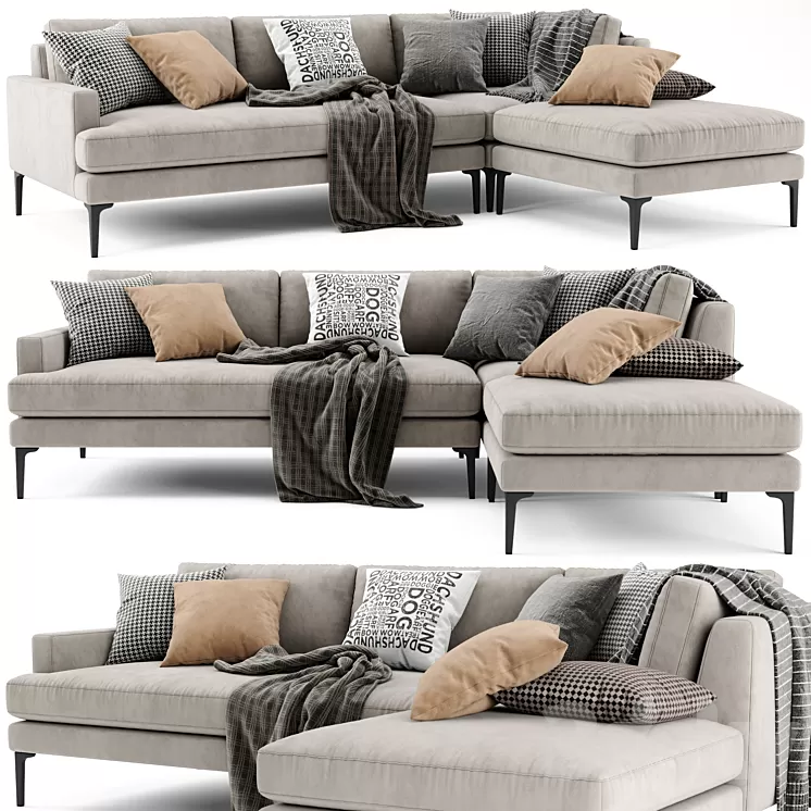 West Elm Andes Sectional Chaise Sofa 3D Model Free