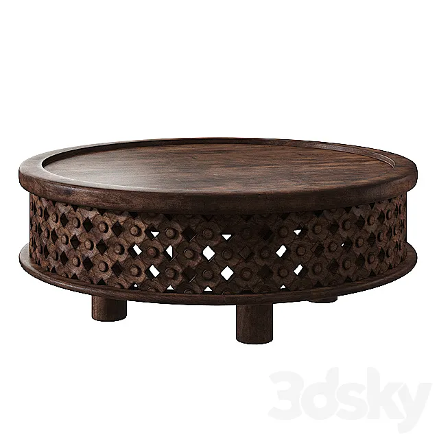 West Elm Carved Wood Coffee Table 3D Model