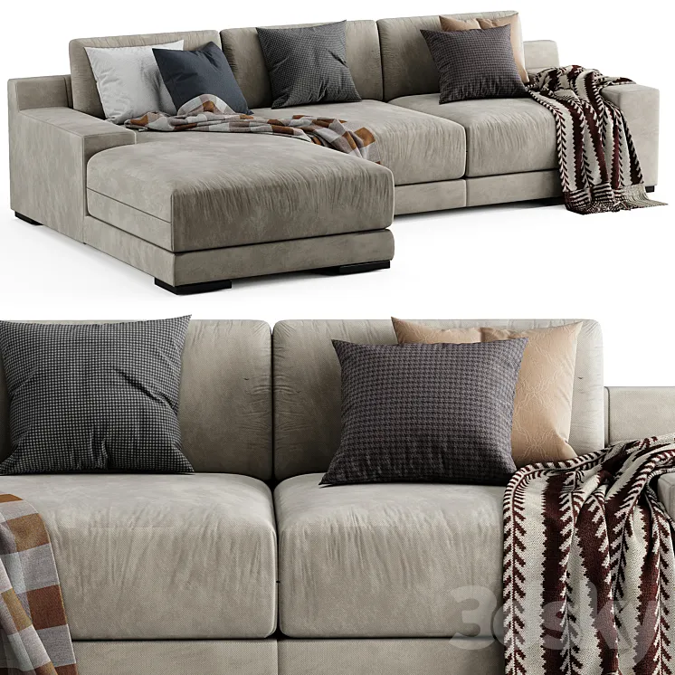 West Elm Dalton Chaise Longue Sofa 3D Model Free