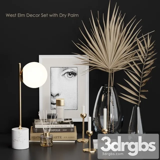 West Elm Decor Set with Dry Palm 3D Model Free