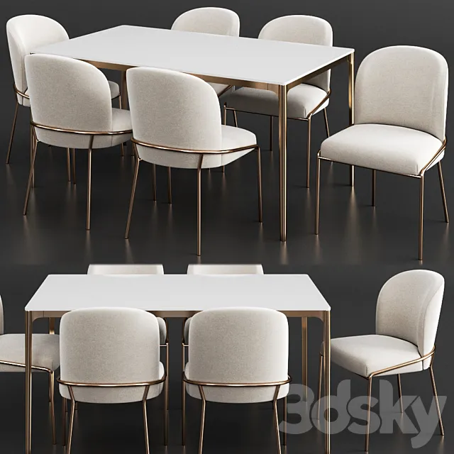 West Elm Dinning Set 19 3DModel