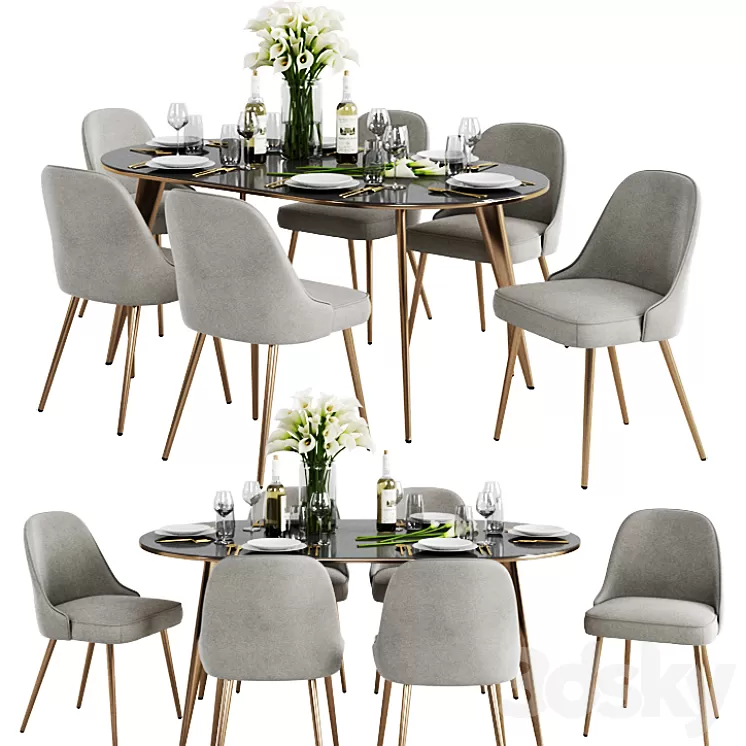 West Elm Dinning Set 3 3D Model