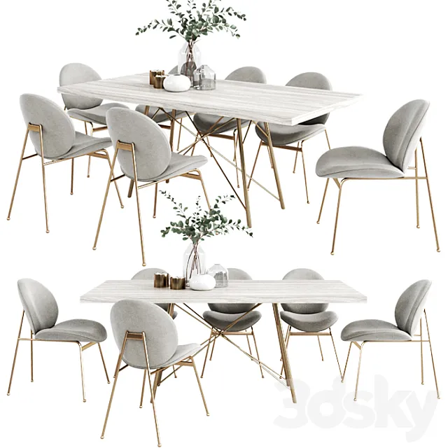 West Elm Dinning Set 4 3DModel