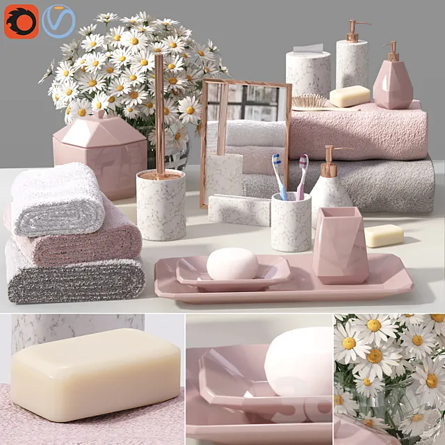 West elm Faceted Porcelain Bath Set 3DModel