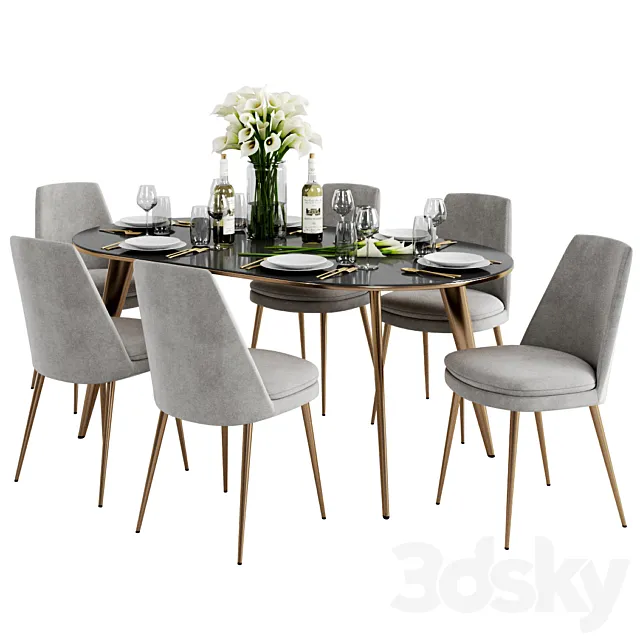 West Elm  Finley Dining Chair & Arden Dining Table 3D Model