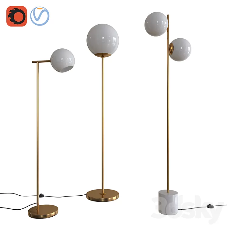 West Elm Floor Lamps Set 02 3D Model