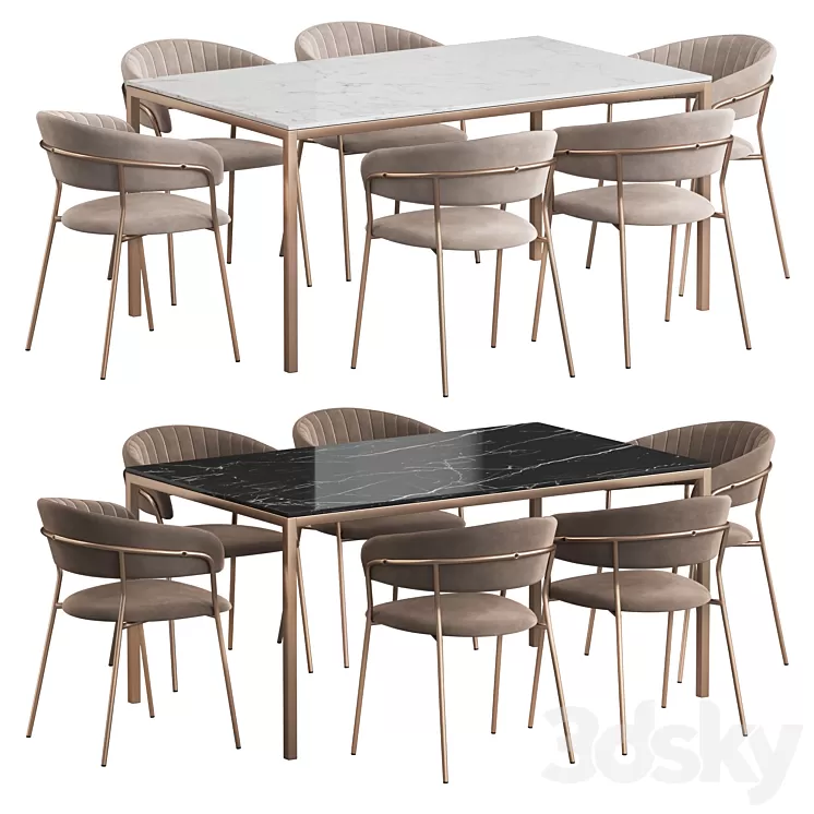 West Elm Frame table Turin chair Dining set 3D Model Free