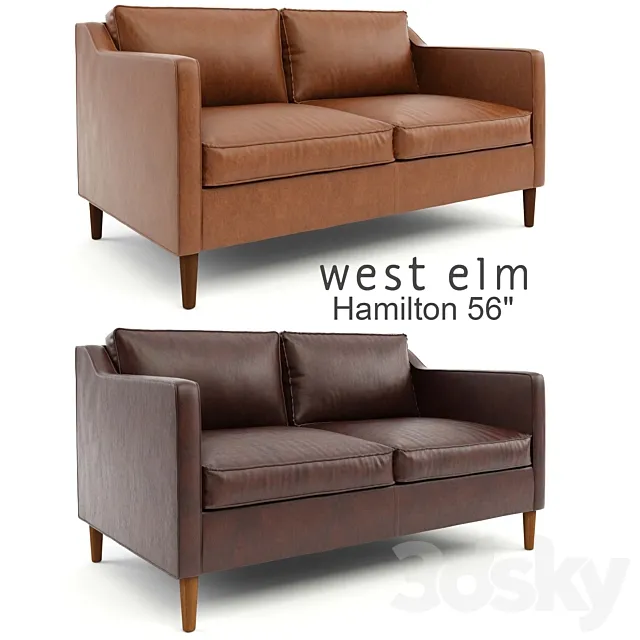 West Elm. Hamilton Leather Sofa 56 3DModel