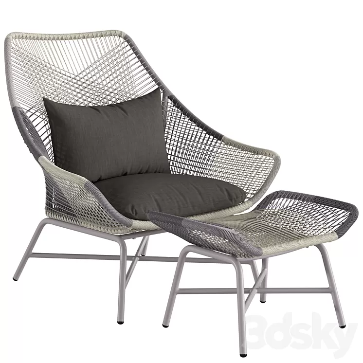 West Elm Huron Outdoor Lounge Chair Large and Ottoman 3D Model Free Download