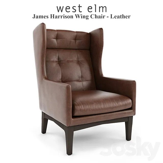 West Elm James Harrison Wing Chair - Leather 3D Model