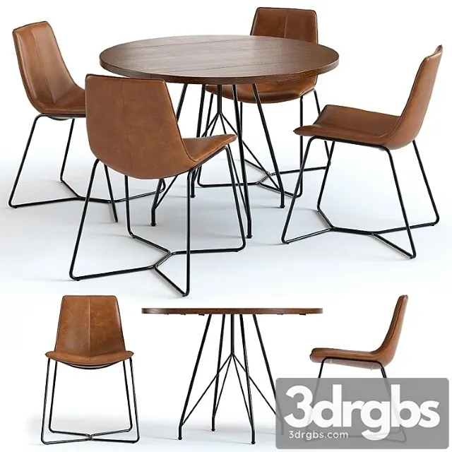 West elm jules table and slope chairs 2 3D Model Free