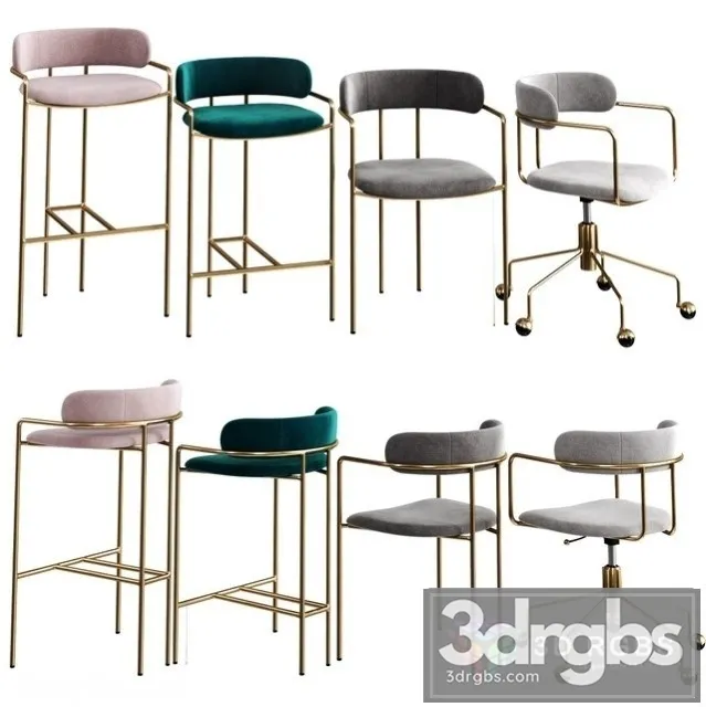 West Elm Lenox Chair Set 3D Model Free