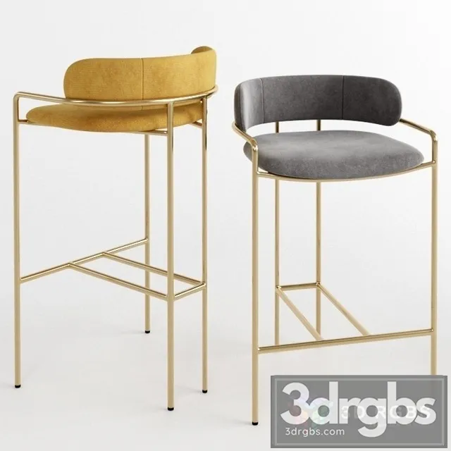 West Elm Lenox Velvet Bar Counter Stools 3D Model Free