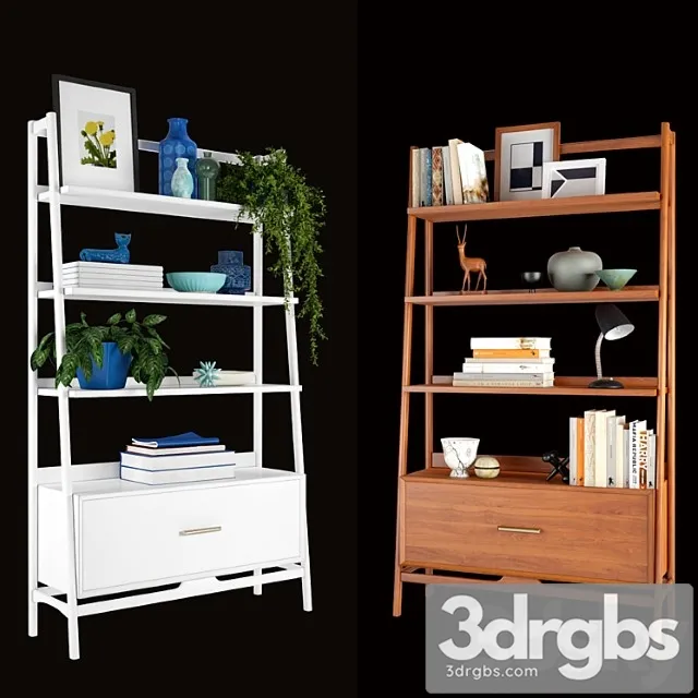 West elm mid-century bookshelf tall wide 2 3D Model Free