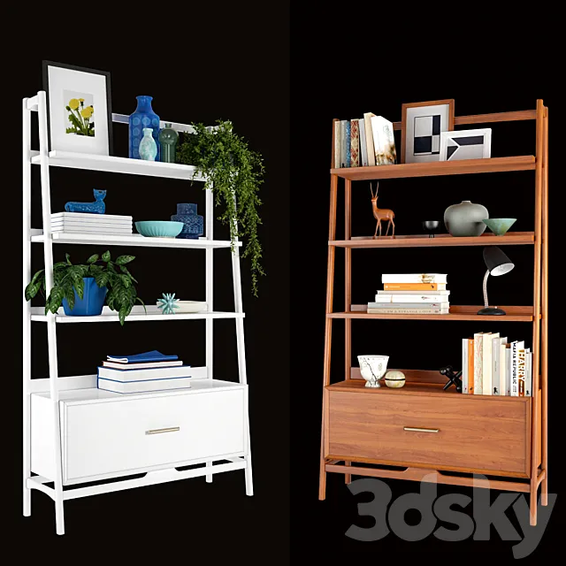 West Elm Mid-Century Bookshelf Tall Wide 3D Model
