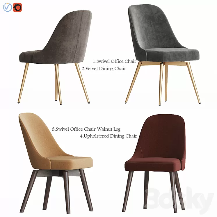 West Elm Mid-Century Chair set 3D Model