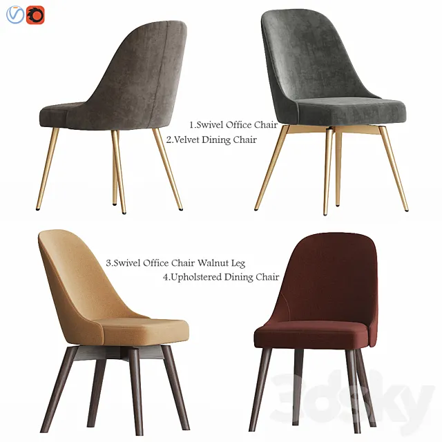 West Elm Mid-Century Chair set 3DModel