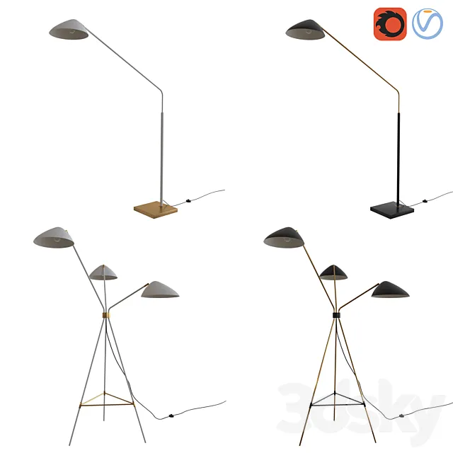 West Elm Mid-Century Floor Lamps set 3DModel