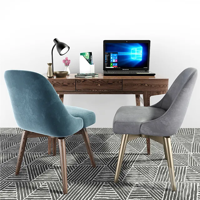 West Elm Mid-Century Office Chair Desk Set 3D Model