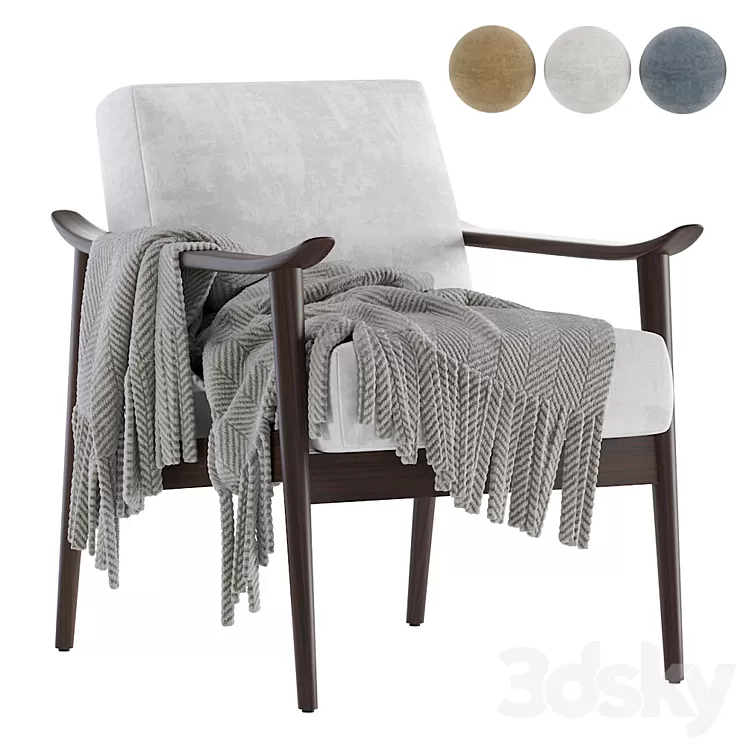 West Elm Mid Century Show Wood Modern Armchair 3D Model