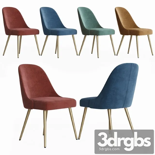 West Elm Mid Century Upholstered Dining Chair Velvet 1 3D Model Free