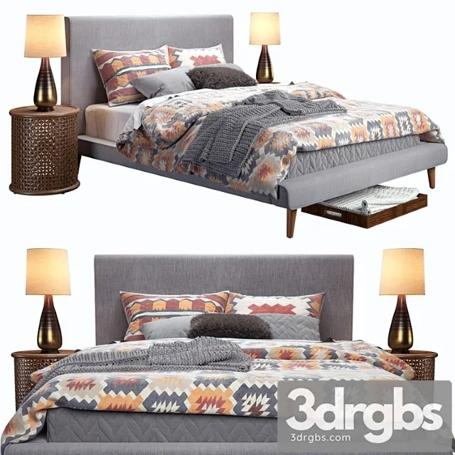 West Elm Mod Upholstered Bed 3D Model Free