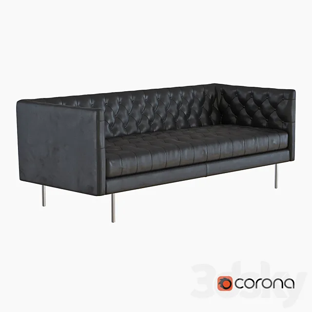 West Elm Modern Chesterfield Leather Sofa 3D Model