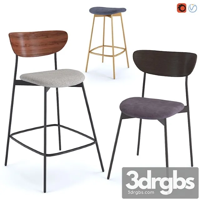 West Elm Modern Petal Bar Counter Stool 3D Model Free