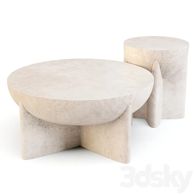 West Elm: Monti Lava Stone - Coffee and Side Table 3DModel