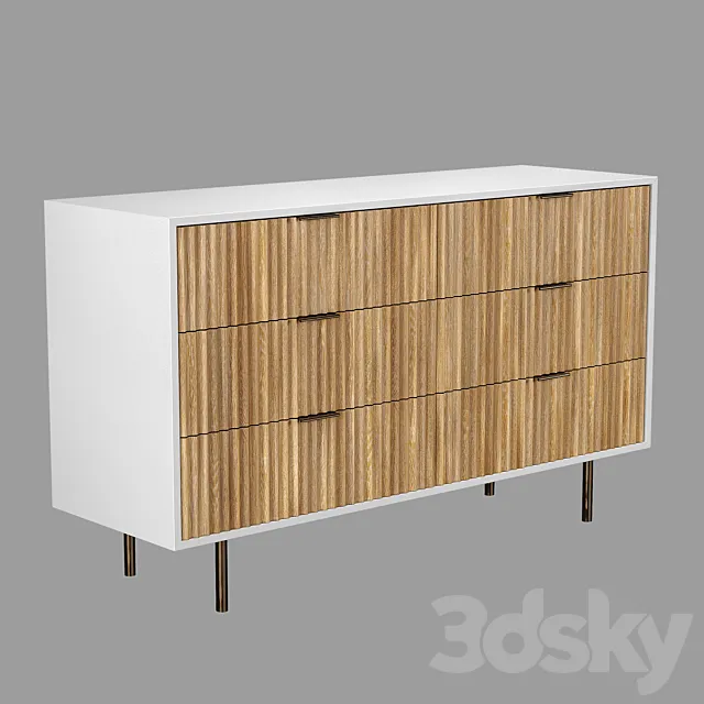West Elm - Quinn Wood 6 Drawer Dresser WhiteAntique Bronze 3D Model