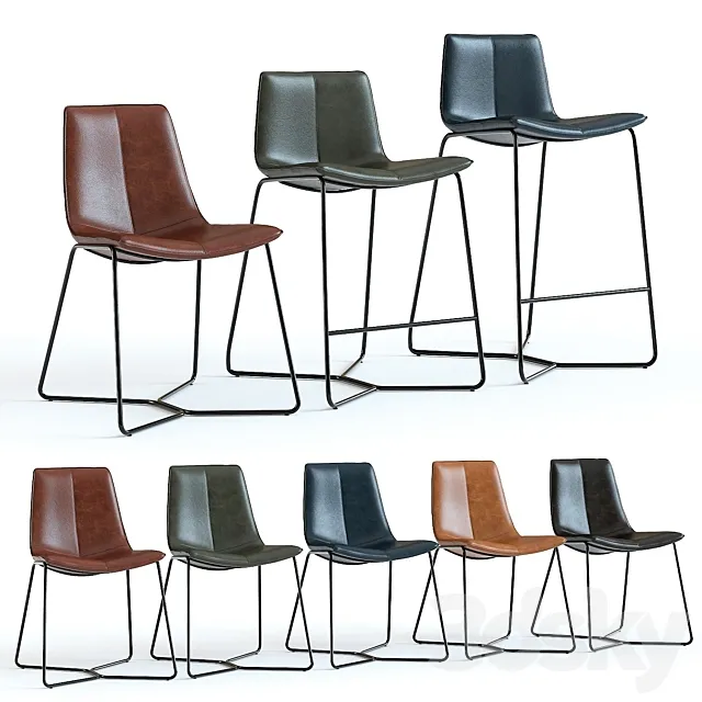 West Elm Slope Leather Chairs 3D Model