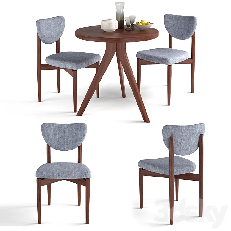 West Elm Tripod Table and Dane Upholstered Dining Chair 3D Model Free